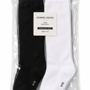 Vilora Fashion School Socks – Black & White Knee Length 2 Pair Pack
