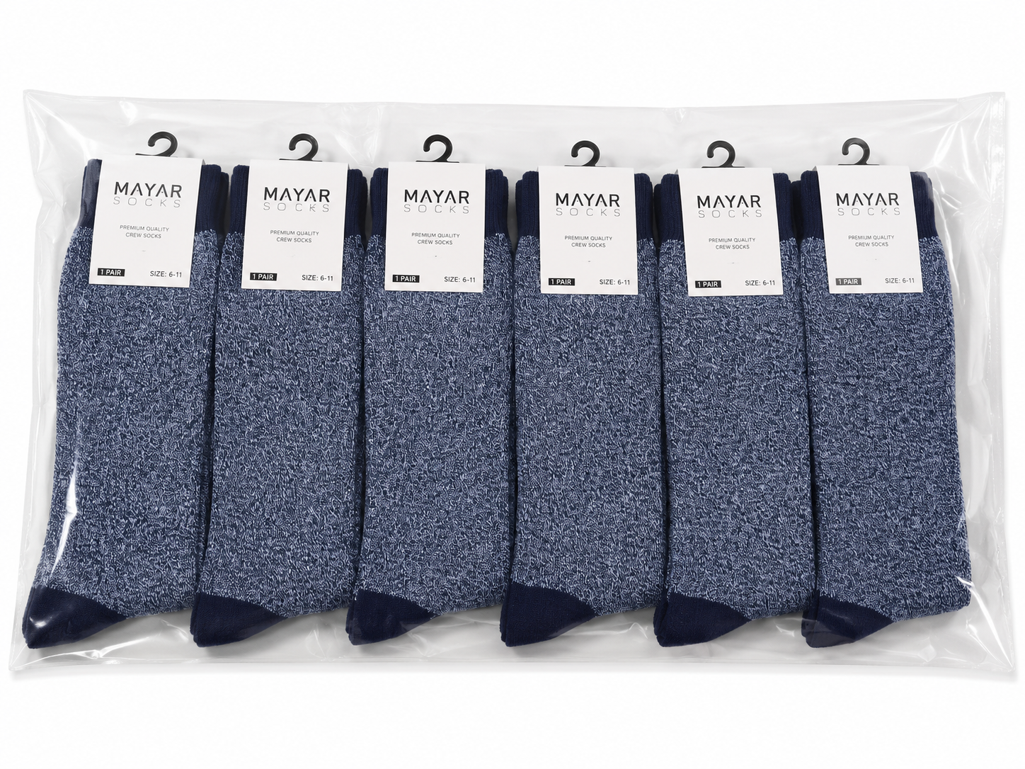 Mayar Socks Blue Marled Crew Socks – 6 Pair Pack