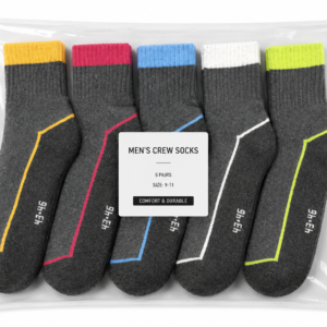 Vilora Fashion Men’s Dark Grey Contrast Crew Socks – 5 Pair Pack