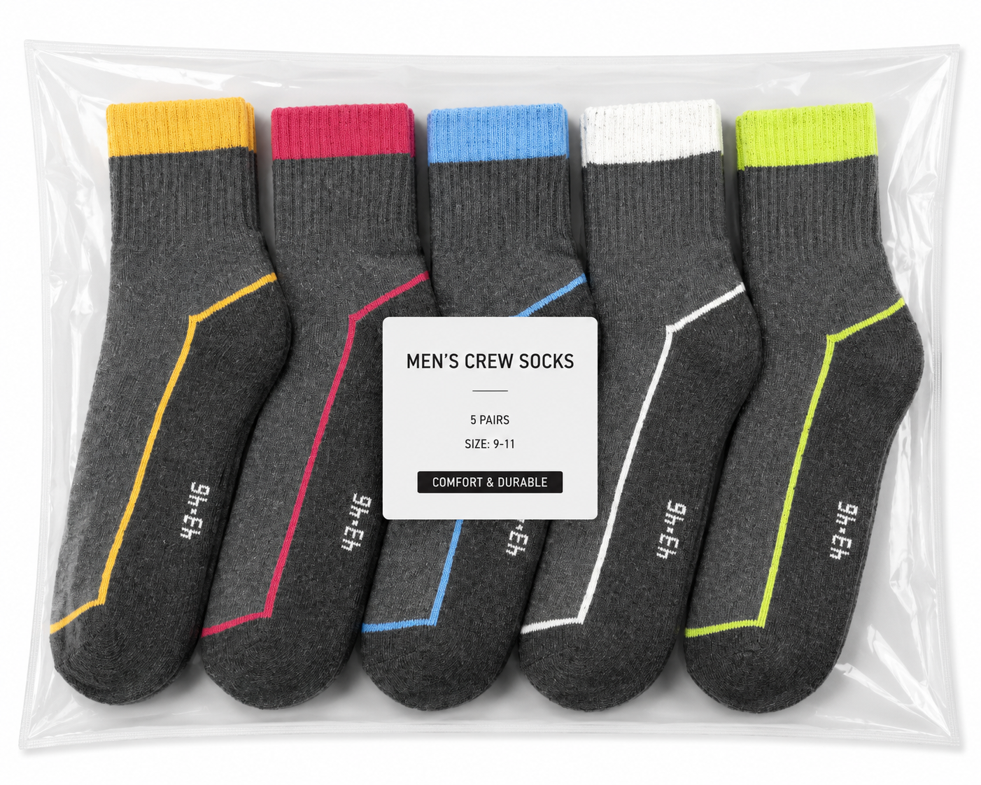 Vilora Fashion Men’s Dark Grey Contrast Crew Socks – 5 Pair Pack