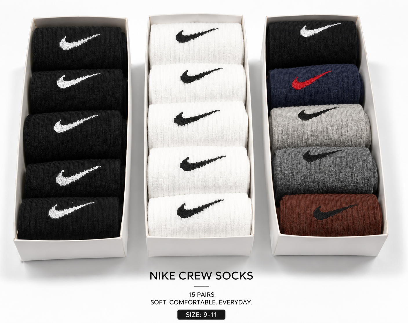 Nike Crew Socks Assorted Colours – 15 Pair Value Pack