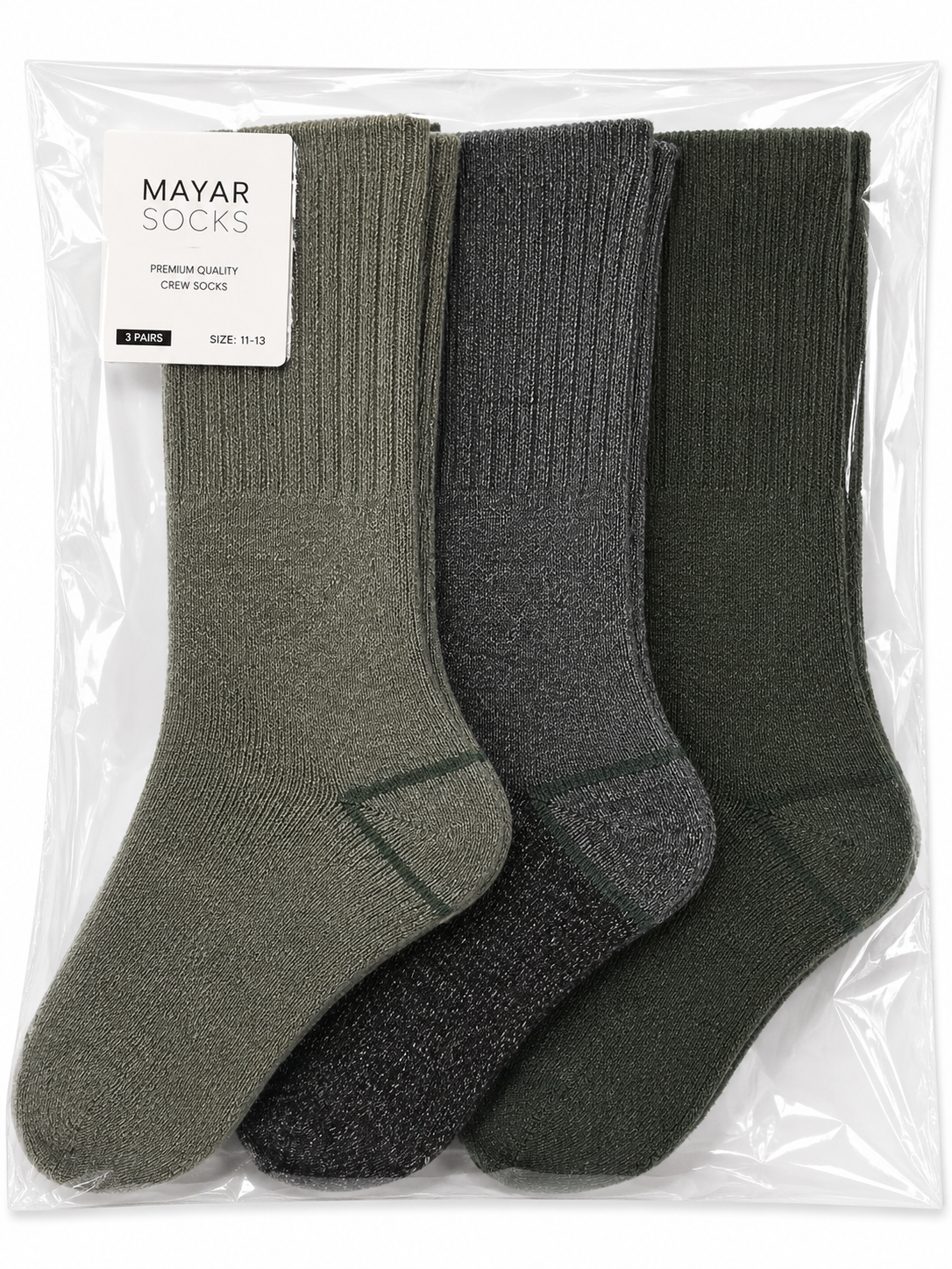 Mayar Socks Ribbed Crew Socks – Olive & Charcoal 3 Pair Pack