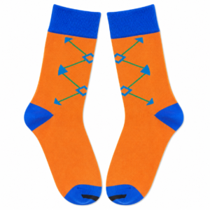 Vilora Fashion Orange Geometric Print Crew Socks – Blue Contrast
