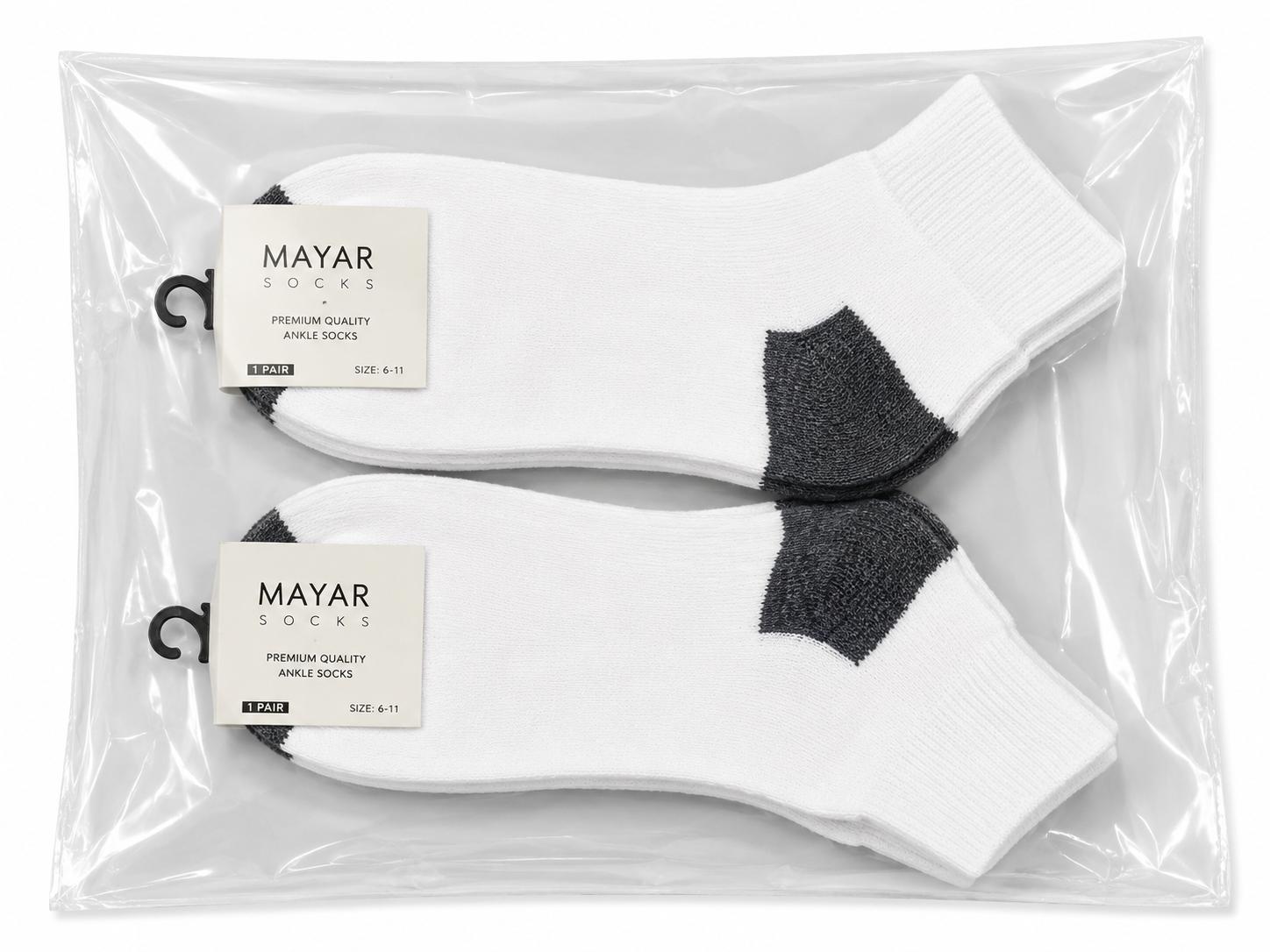Mayar Socks White Ankle Socks with Grey Heel & Toe – 2 Pair Pack