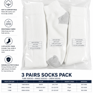 Vilora Fashion White Socks Essentials Pack – Tube, Ankle & Crew Styles