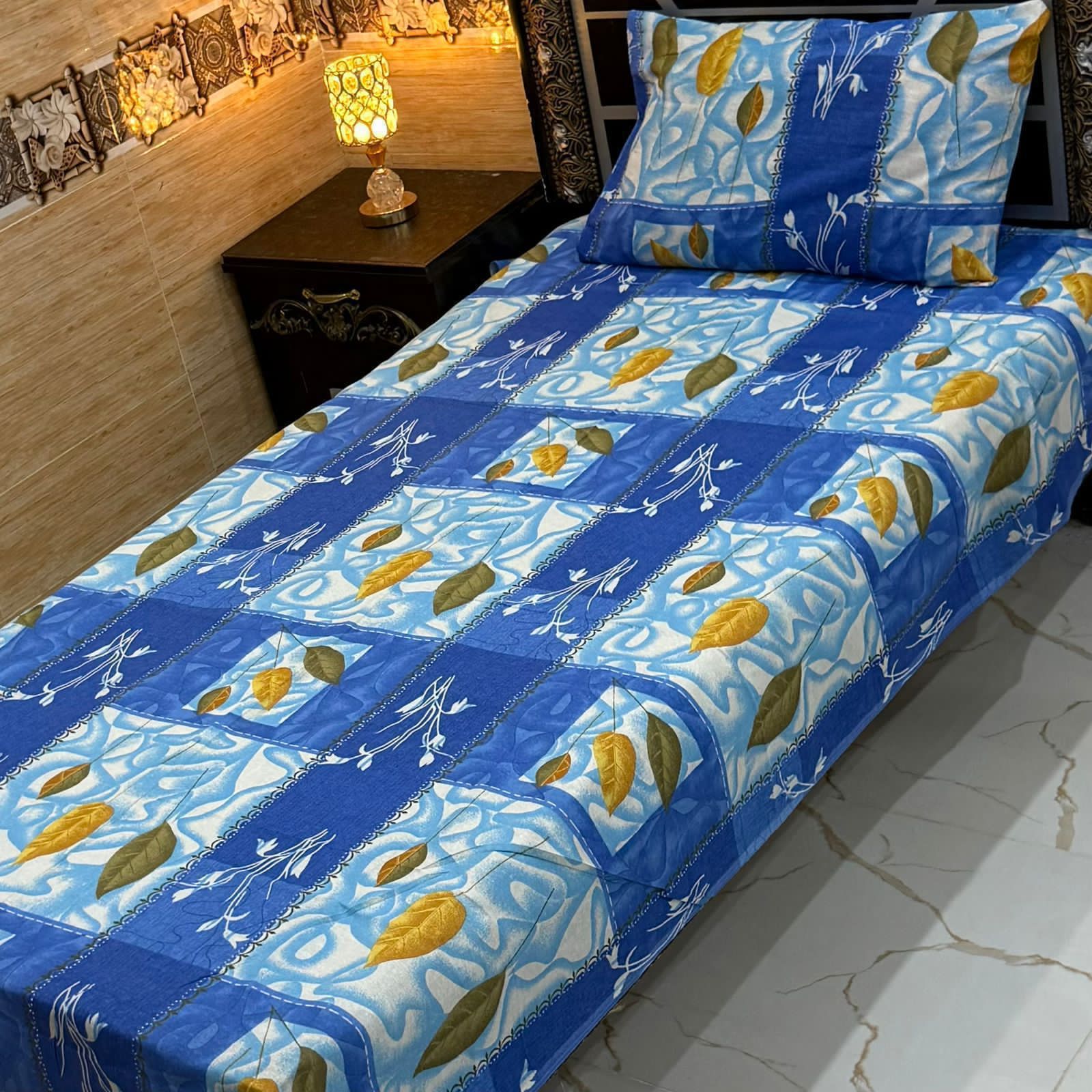 Blue Leaf Pattern Single Bedsheet Set – Vilora Fashion