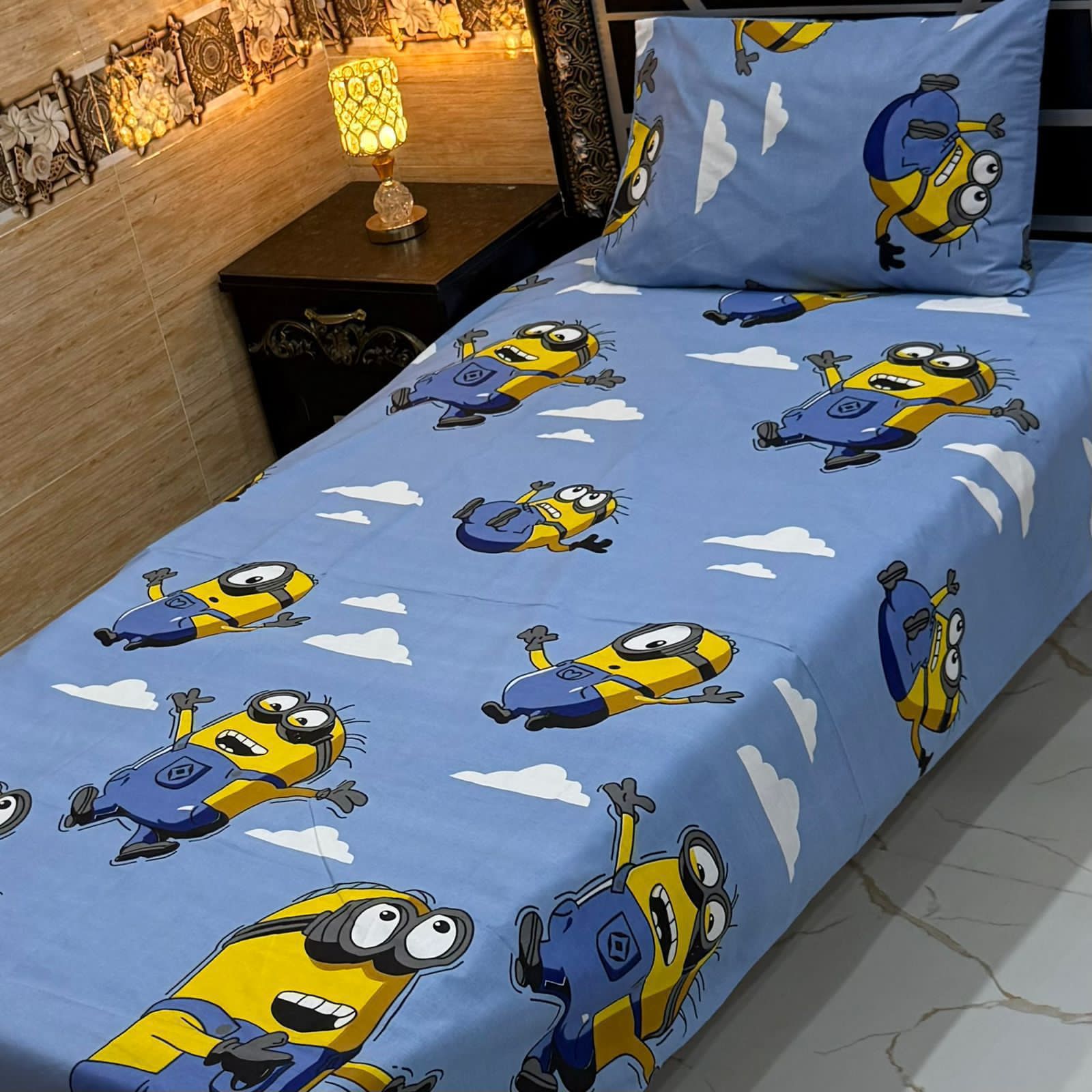 Blue Yellow Cartoon Character Single Bedsheet Set – Vilora Fashion
