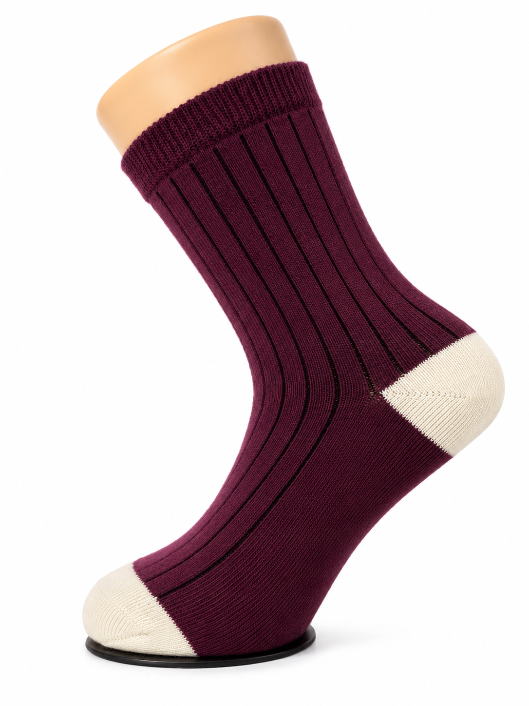 Burgundy Ribbed Crew Socks with Cream Heel & Toe – Vilora Fashion