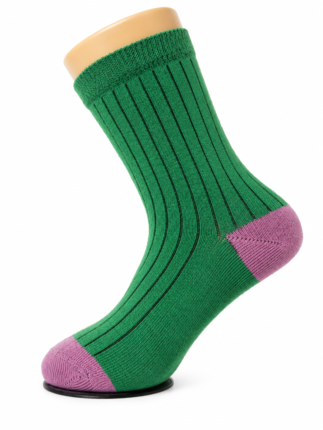 Green Ribbed Crew Socks with Pink Heel & Toe – Vilora Fashion