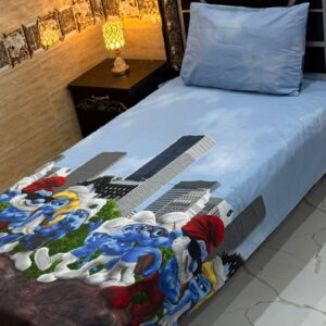 Light Blue Cartoon City Single Bedsheet Set – Vilora Fashion