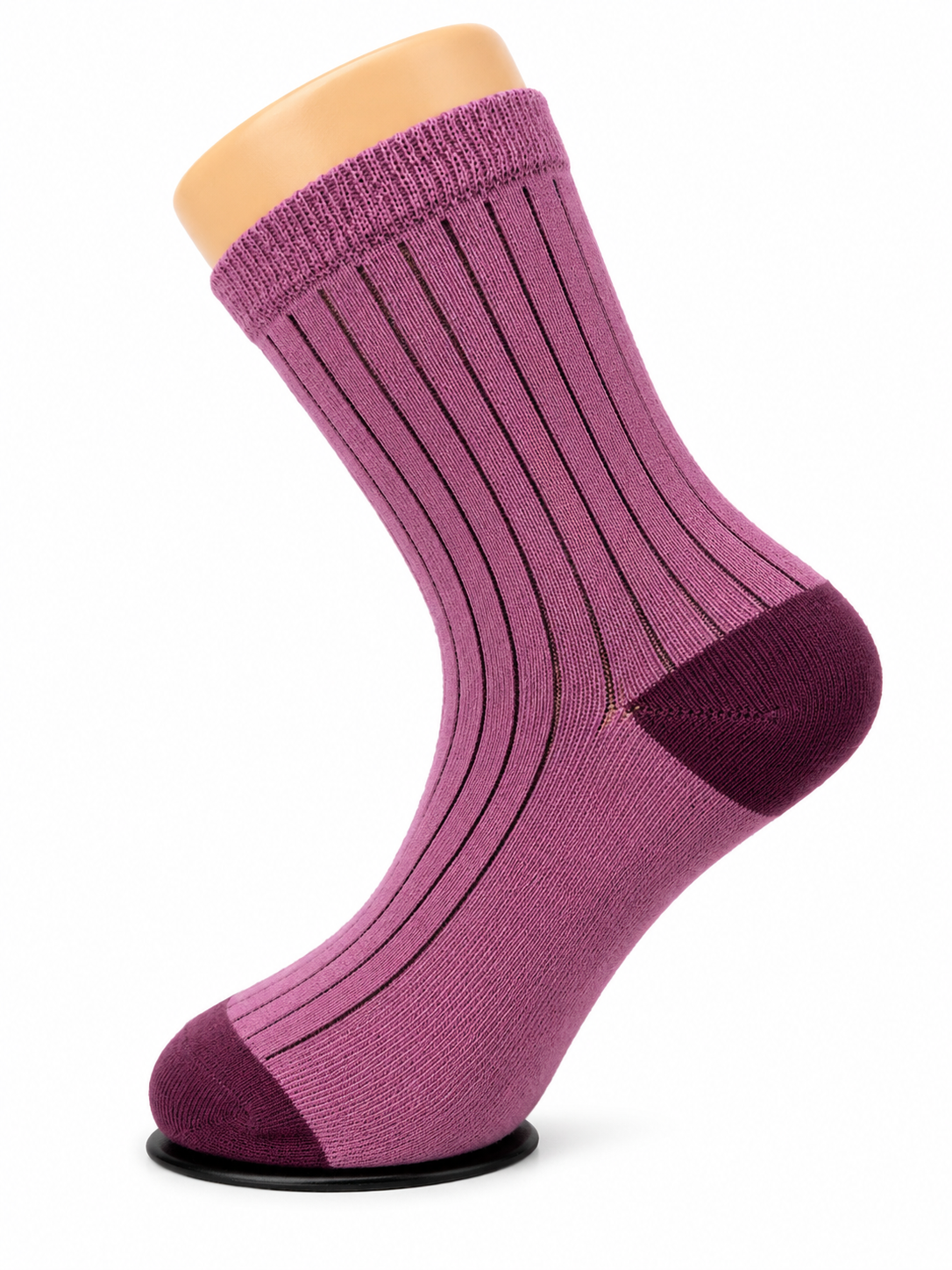 Mauve Ribbed Crew Socks with Burgundy Heel & Toe – Vilora Fashion