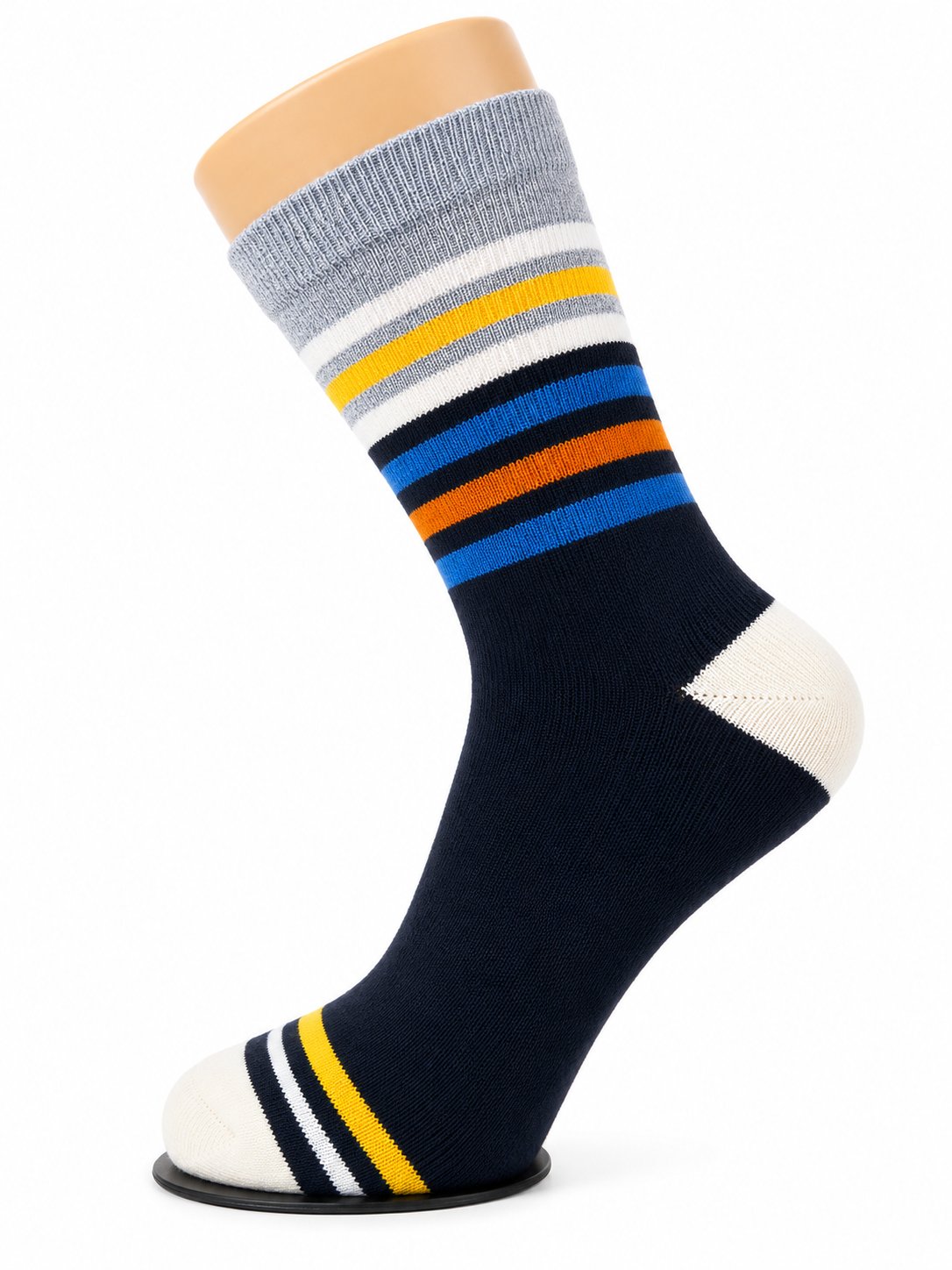 Navy Striped Crew Socks with Cream Heel & Toe – Vilora Fashion