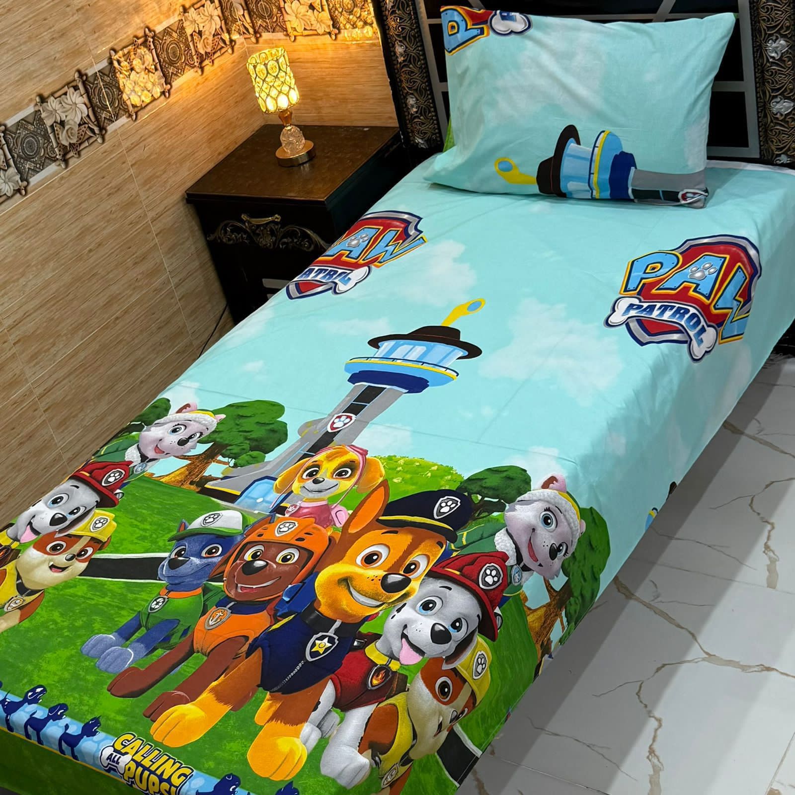 Sky Blue Puppy Rescue Cartoon Single Bedsheet Set – Vilora Fashion