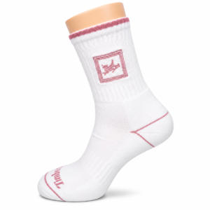 White Crew Socks with Pink Framed Emblem – Vilora Fashion